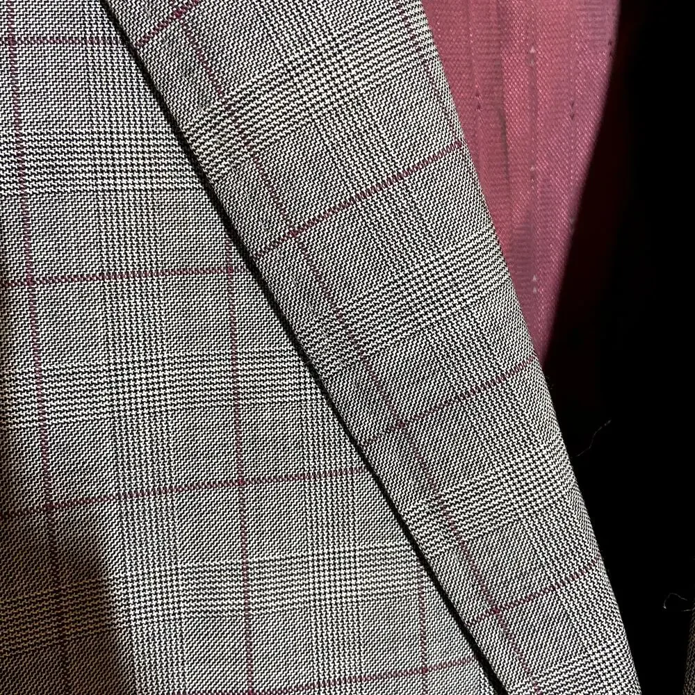 Super 150's 100% Australian Wool 2 Piece Suit Plaid Gray Red 36x34 54R